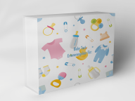 Boîte cadeau "Articles pour bébé et étoiles"