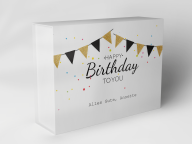 Boîte cadeau "Bannière d'anniversaire et confettis"