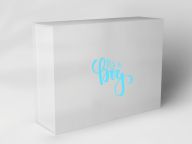 Boîte cadeau "Écriture bleue pour baby shower"