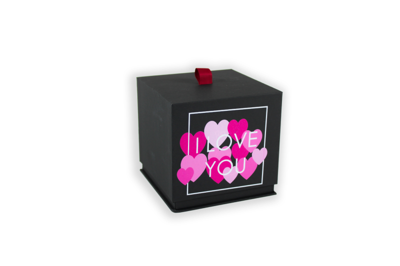Boîte cube à rabat "I love you" rose 1007L12029