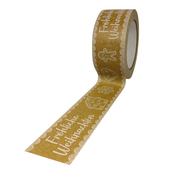 Papier Klebeband Packband braun Weihnachtsmotiv Lebkuchen weiss, 50 mm x 50 m 9997P50_W013