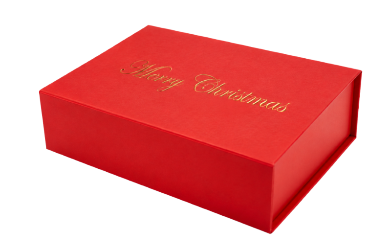 Magnetbox Merry Christmas rot versch. Größen, Prägung gold, matte Optik 1007_MC