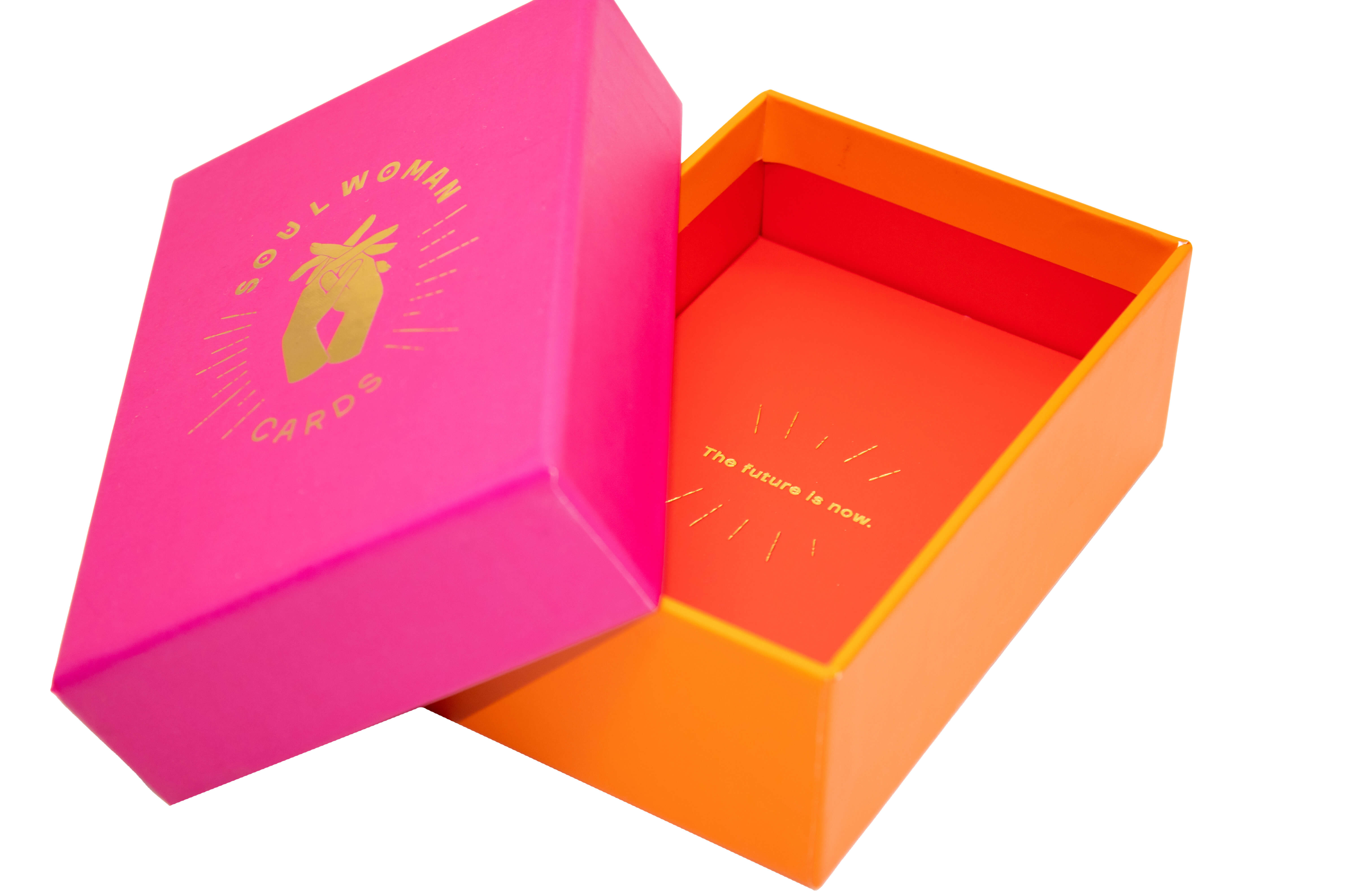 Boîte cadeau rose fluo-orange avec couvercle aux couleurs vives