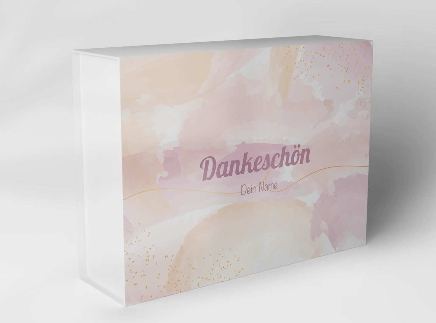 Boîte cadeau rose avec impression "Merci" et design élégant