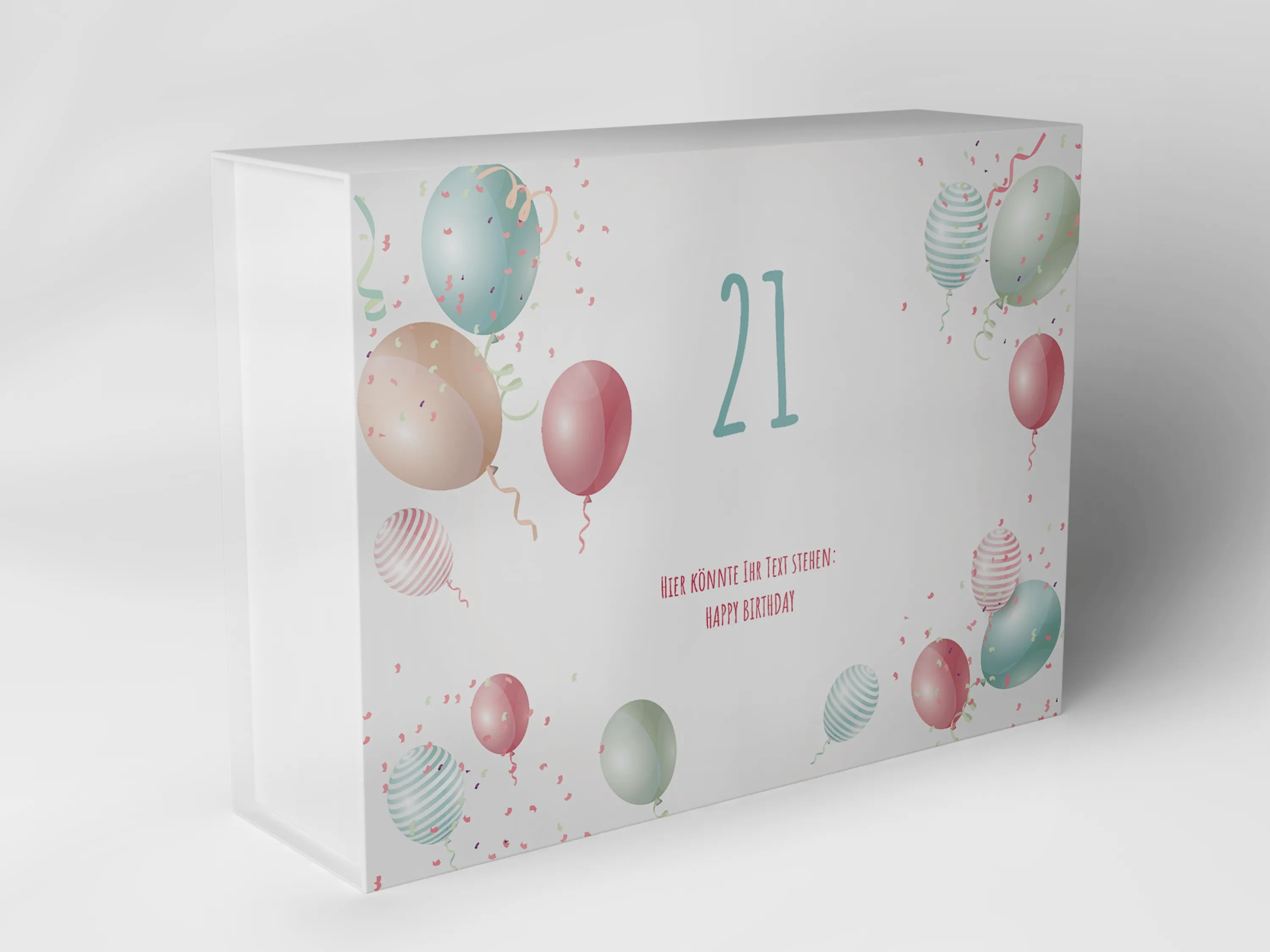 Emballage avec motifs de ballons et le chiffre 21 pour les cadeaux d'anniversaire