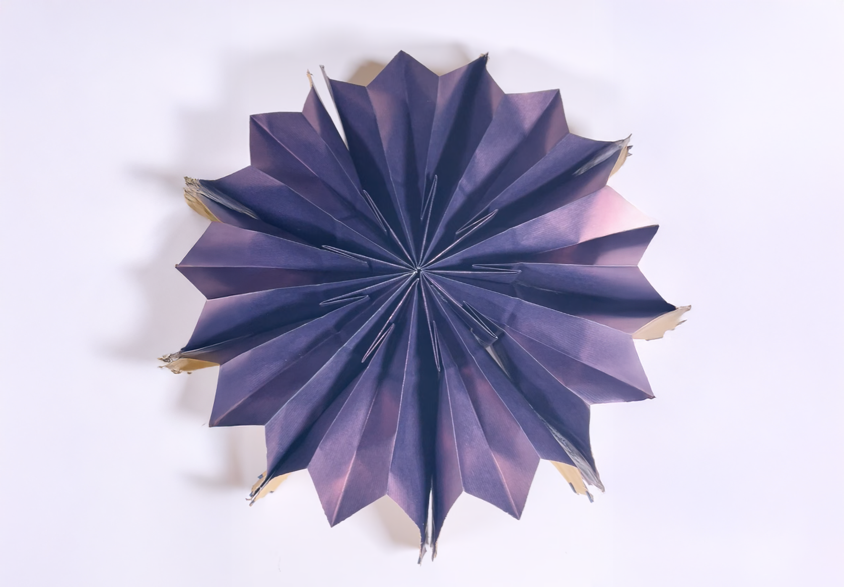 Boîte cadeau pliée en éventail, violette avec des détails dorés